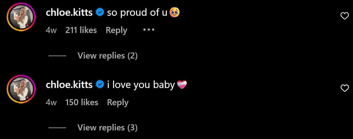 Chloe Kitts commented on Collin's post (@30murrayjr/IG)